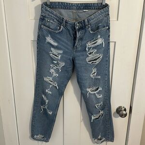 H&M &Denim Destroyed Boyfriend Jeans Sz 6